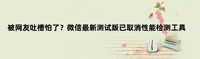 被网友吐槽怕了？微信最新测试版已取消“性能检测工具”