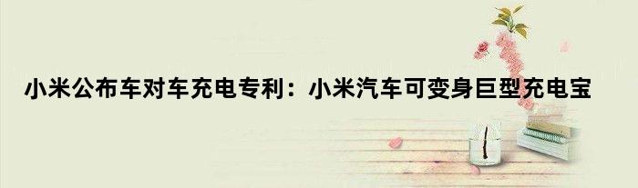 小米公布车对车充电专利：小米汽车可变身巨型“充电宝”