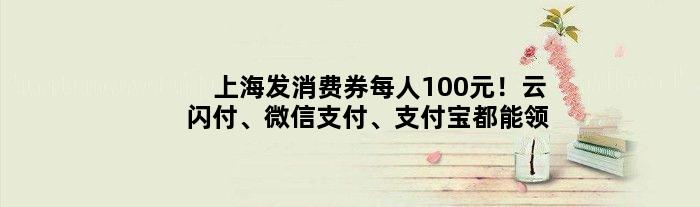 上海发消费券每人100元！云闪付、微信支付、支付宝都能领