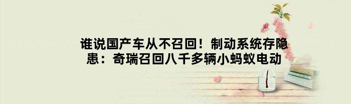 谁说国产车从不召回！制动系统存隐患：奇瑞召回八千多辆小蚂蚁电动车