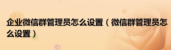 微信群管理员怎么设置(企业微信群管理员怎么设置)