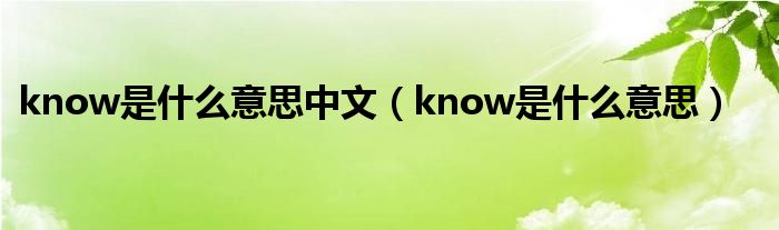 know是什么意思(know是什么意思中文)