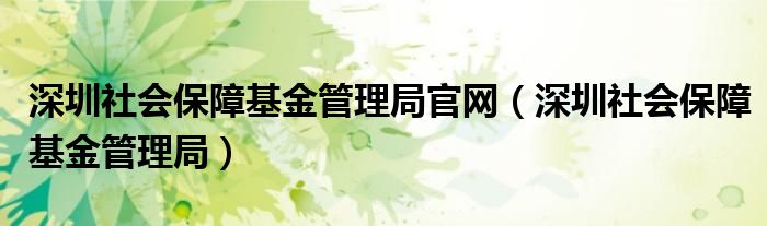 深圳社会保障基金管理局(深圳社会保障基金管理局官网)
