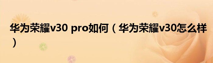 华为荣耀v30怎么样(华为荣耀v30 pro如何)