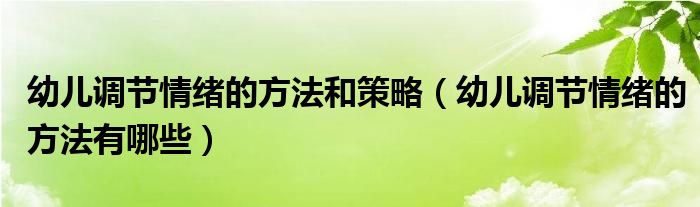 幼儿调节情绪的方法有哪些(幼儿调节情绪的方法和策略)