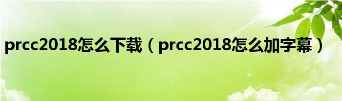 prcc2018怎么加字幕(prcc2018怎么下载)