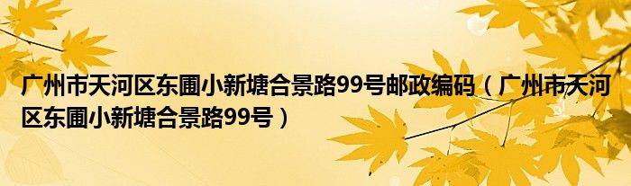 广州市天河区东圃小新塘合景路99号(广州市天河区东圃小新塘合景路99号邮政编码)
