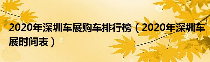 2020年深圳车展时间表(2020年深圳车展购车排行榜)