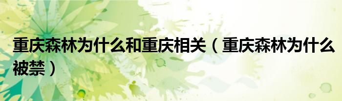 重庆森林为什么被禁(重庆森林为什么和重庆相关)
