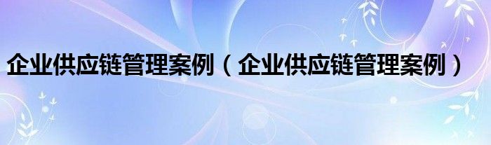 企业供应链管理案例(企业供应链管理案例)