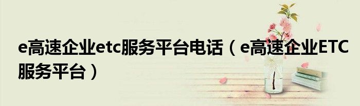 e高速企业ETC服务平台(e高速企业etc服务平台电话)