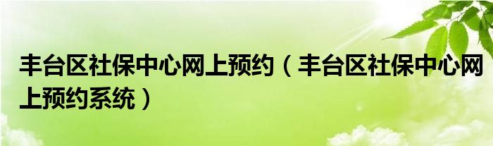 丰台区社保中心网上预约系统(丰台区社保中心网上预约)