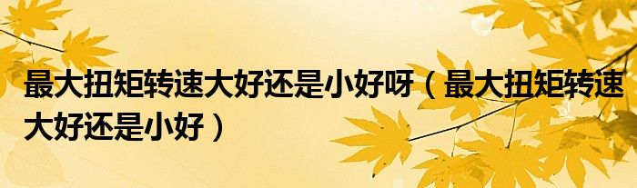 最大扭矩转速大好还是小好(最大扭矩转速大好还是小好呀)