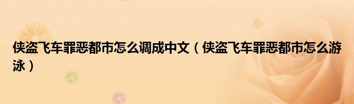 侠盗飞车罪恶都市怎么游泳(侠盗飞车罪恶都市怎么调成中文)