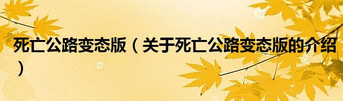 关于死亡公路变态版的介绍(死亡公路变态版)