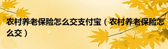 农村养老保险怎么交(农村养老保险怎么交支付宝)