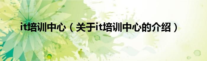 关于it培训中心的介绍(it培训中心)