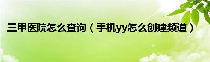 手机yy怎么创建频道(三甲医院怎么查询)