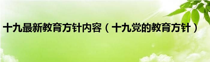 十九党的教育方针(十九最新教育方针内容)