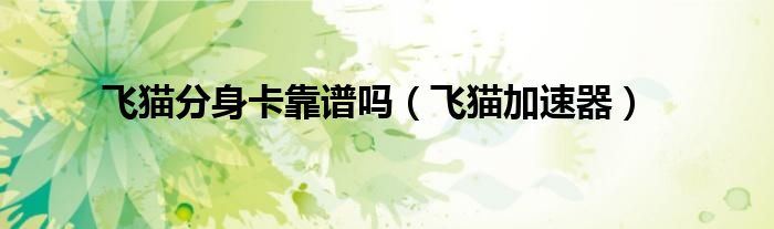 飞猫加速器(飞猫分身卡靠谱吗)