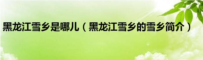 黑龙江雪乡的雪乡简介(黑龙江雪乡是哪儿)
