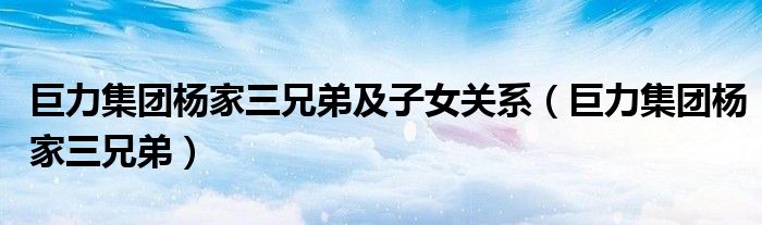 巨力集团杨家三兄弟(巨力集团杨家三兄弟及子女关系)