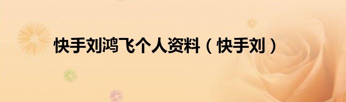 快手刘(快手刘鸿飞个人资料)