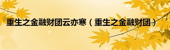 重生之金融财团(重生之金融财团云亦寒)
