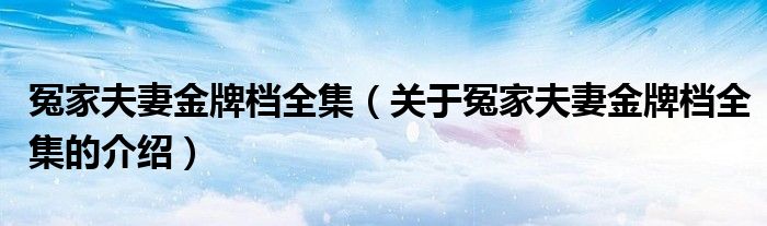 关于冤家夫妻金牌档全集的介绍(冤家夫妻金牌档全集)