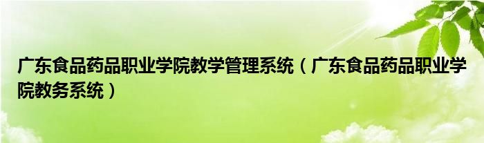 广东食品药品职业学院教务系统(广东食品药品职业学院教学管理系统)