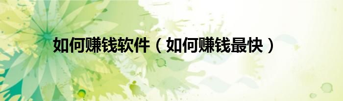 如何赚钱最快(如何赚钱软件)