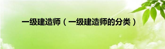 一级建造师的分类(一级建造师)
