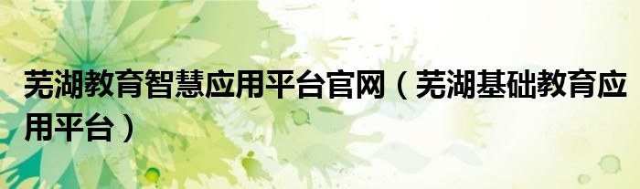 芜湖基础教育应用平台(芜湖教育智慧应用平台官网)