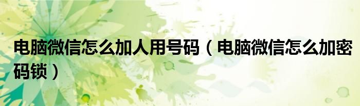 电脑微信怎么加密码锁(电脑微信怎么加人用号码)