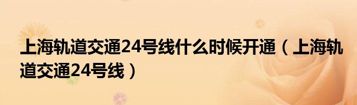 上海轨道交通24号线(上海轨道交通24号线什么时候开通)