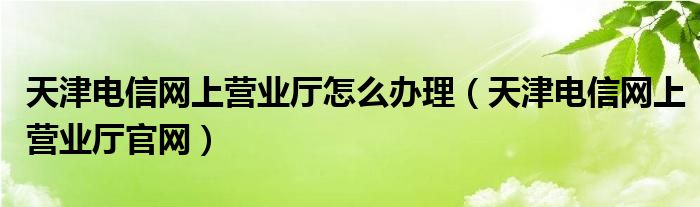 天津电信网上营业厅官网(天津电信网上营业厅怎么办理)