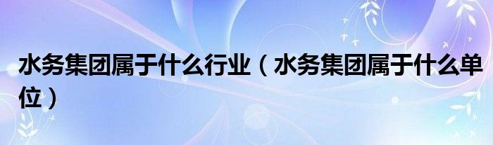 水务集团属于什么单位(水务集团属于什么行业)