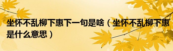 坐怀不乱柳下惠是什么意思(坐怀不乱柳下惠下一句是啥)