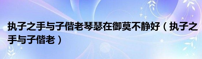 执子之手与子偕老(执子之手与子偕老琴瑟在御莫不静好)