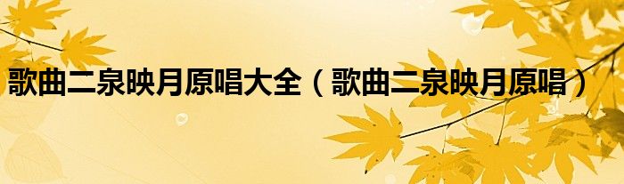 歌曲二泉映月原唱(歌曲二泉映月原唱大全)