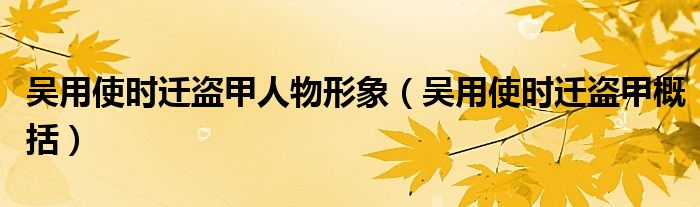 吴用使时迁盗甲概括(吴用使时迁盗甲人物形象)