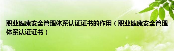 职业健康安全管理体系认证证书(职业健康安全管理体系认证证书的作用)