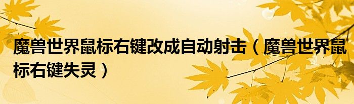 魔兽世界鼠标右键失灵(魔兽世界鼠标右键改成自动射击)