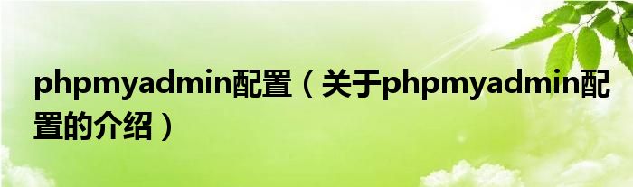关于phpmyadmin配置的介绍(phpmyadmin配置)