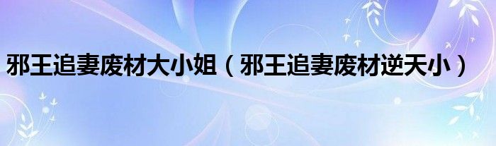 邪王追妻废材逆天小(邪王追妻废材大小姐)