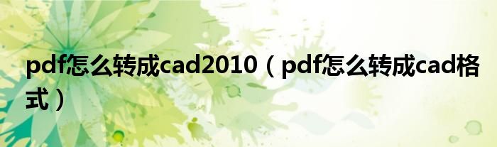 pdf怎么转成cad格式(pdf怎么转成cad2010)