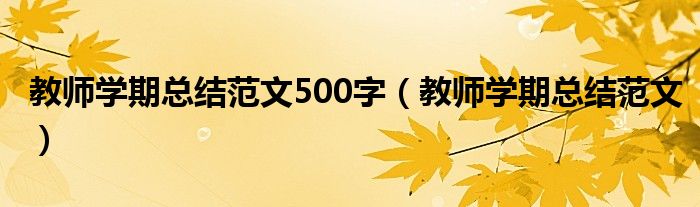 教师学期总结范文(教师学期总结范文500字)