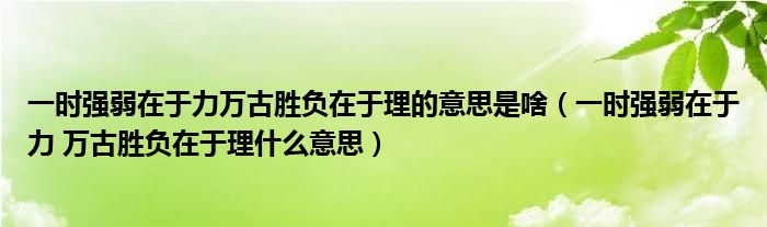 一时强弱在于力 万古胜负在于理什么意思(一时强弱在于力万古胜负在于理的意思是啥)