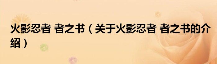 关于火影忍者 者之书的介绍(火影忍者 者之书)