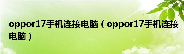 oppor17手机连接电脑(oppor17手机连接电脑)